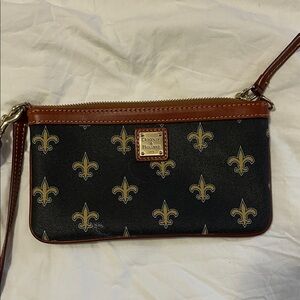 Dooney & Bourke Black and Tan Fleur-de-Lis Wristlet